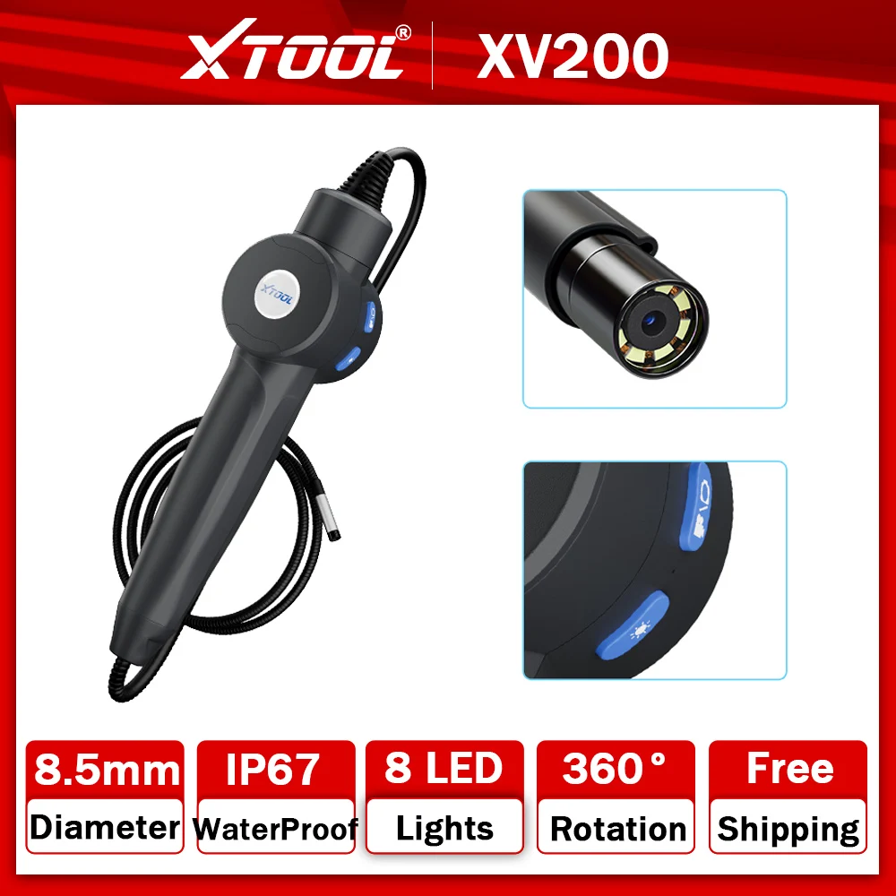 XTOOL XV200 Flexible Snake Car Inspection HD Endoscope Upgraded Version of XV100 for D7S D8S D9S Waterproof 8 LEDs Adjustable