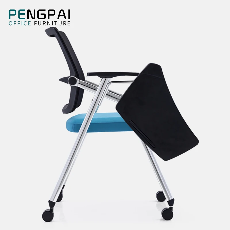 

folding training room office chair with writing pad wheels