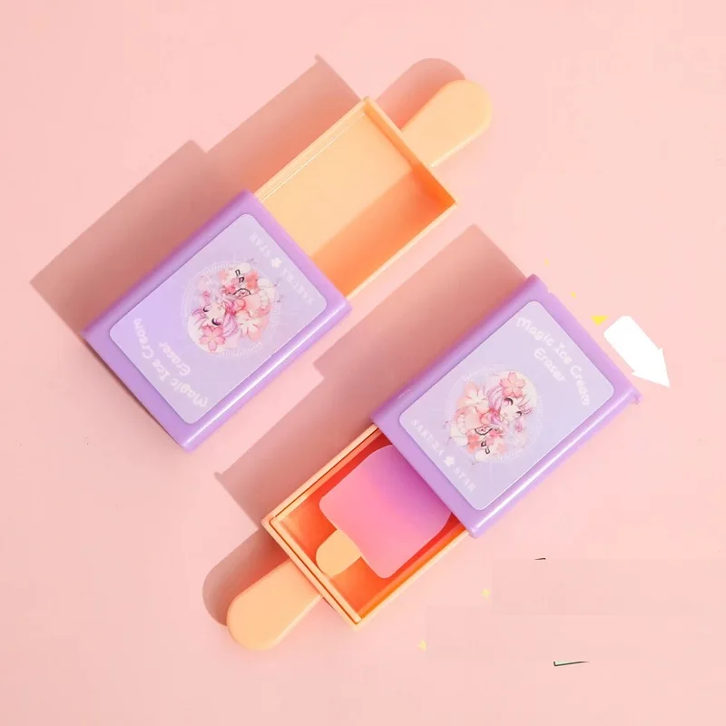 Cute Magic Show Box Eraser Ice Cream Hiding with Drawer Shape Color Rubber Stationery Lovely Toy For Girl Student Kid School Fun