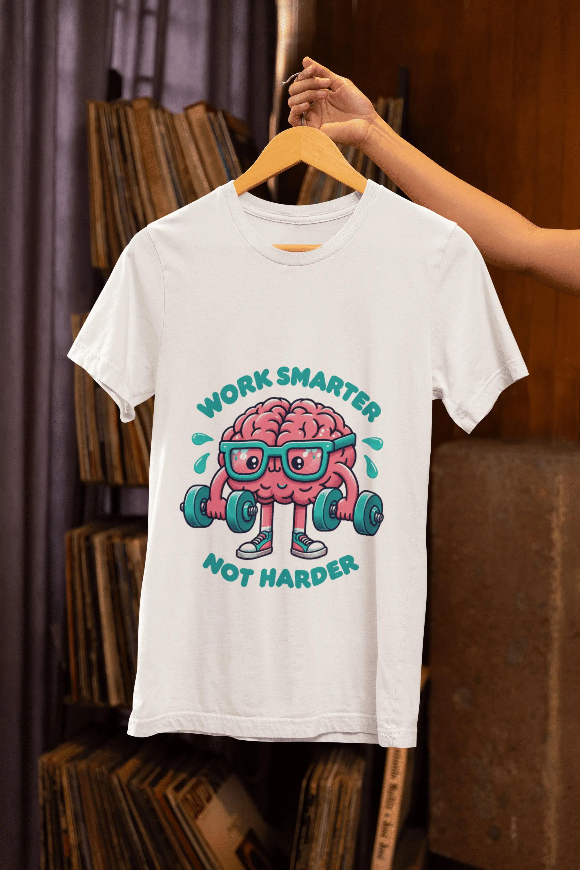 Motivational T Shirt Work Smarter Not Harder Brain Lifting Weights Fitness Inspiration Top Unique Sport Gym Idea