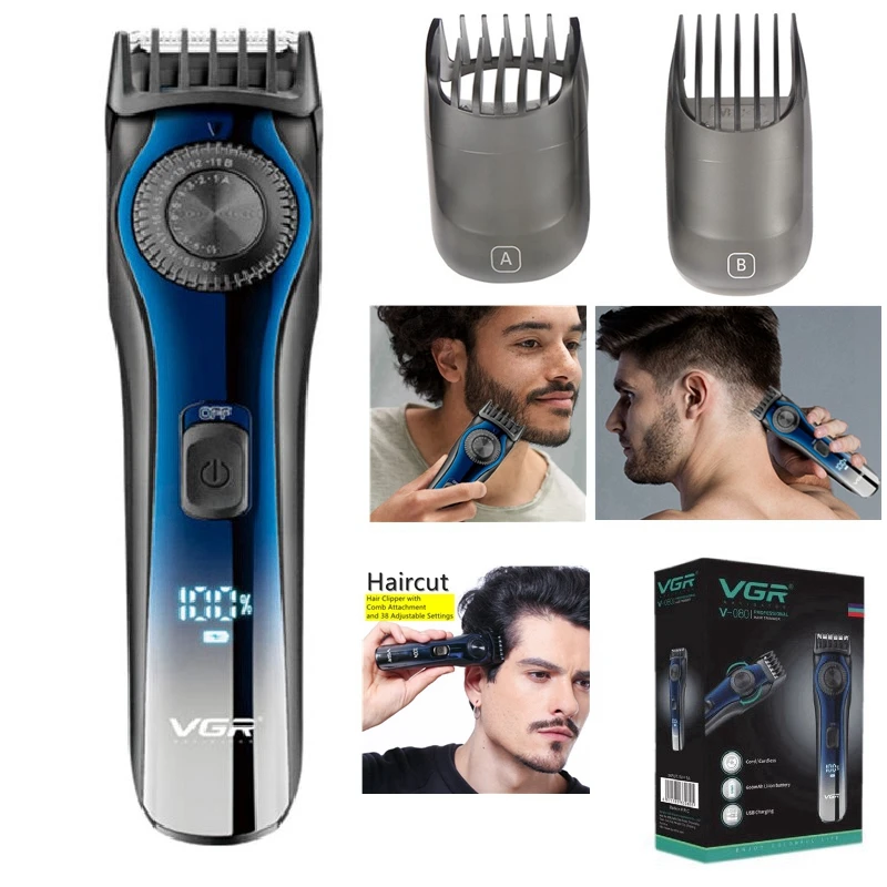 VGR Cord/Cordless 1-20mm Adjustable Beard Hair Trimmer For Men Grooming Edge Rechargeable Electric Hair Clipper With 38 Setting