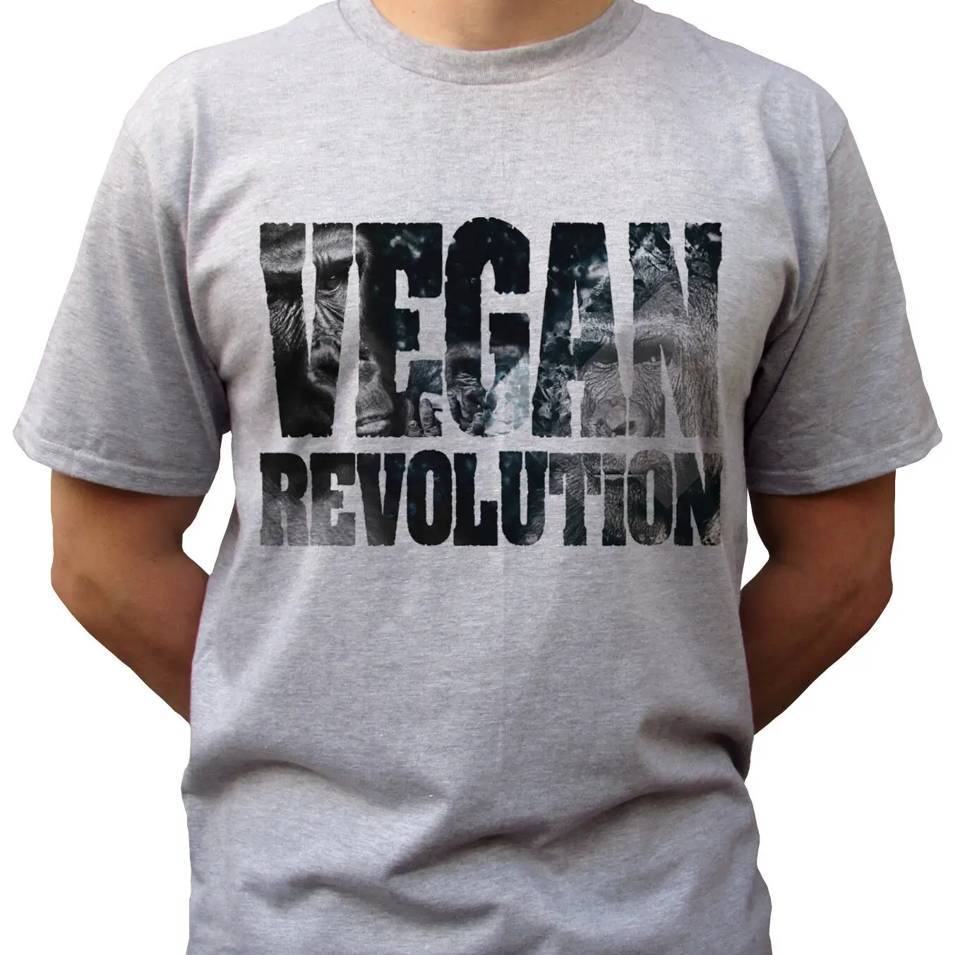 

Vegan Revolution grey t shirt top veggie tee vegetarian design - mens sizes