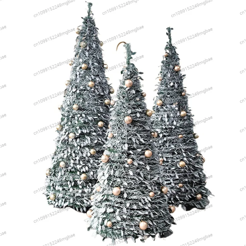 Retractable Flocking Snow Pagoda Christmas Tree Round Shaped Folding Christmas Day