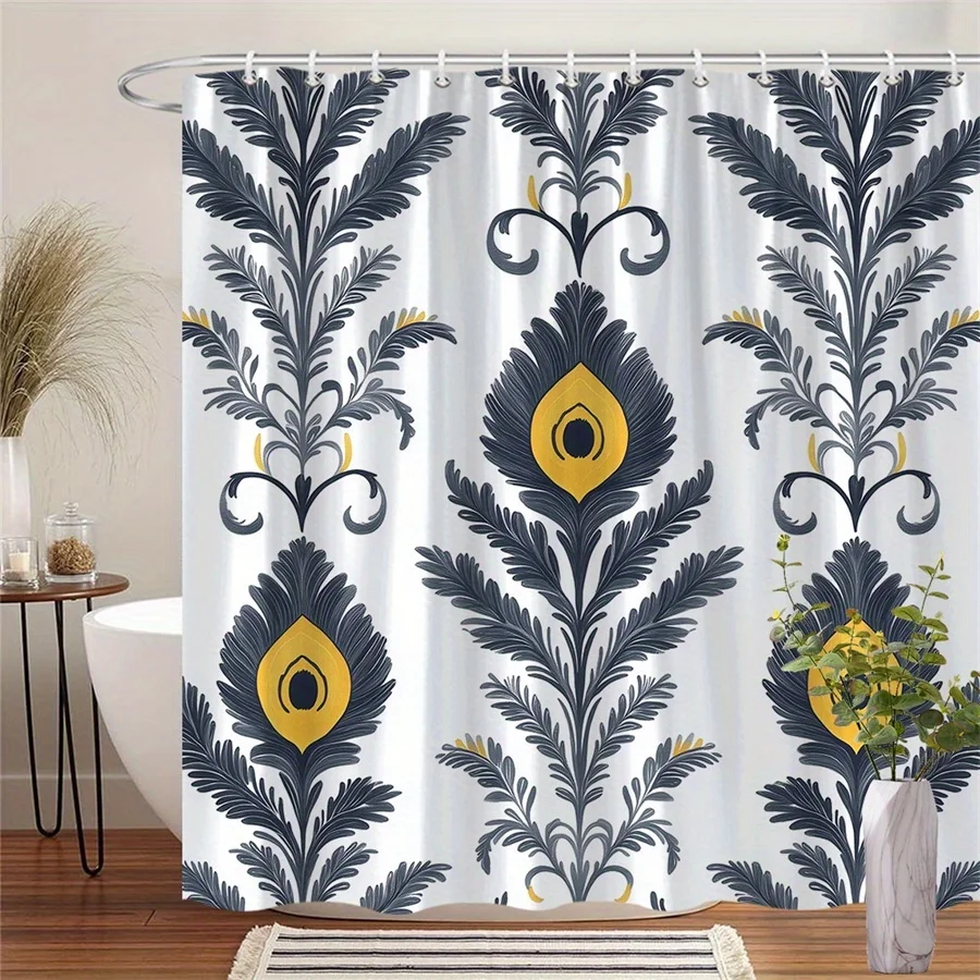

1 шт. занавеска для душа с павлиньими перьями - полиэфирная ткань, можно стирать в машине, подходит для украшения ванной комнаты