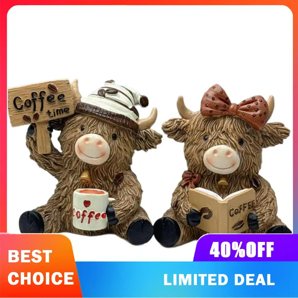 Coffee Theme Decor Vintage Cow Sculpture Cow Figurine Detailed Resin Craftsmanship Compact