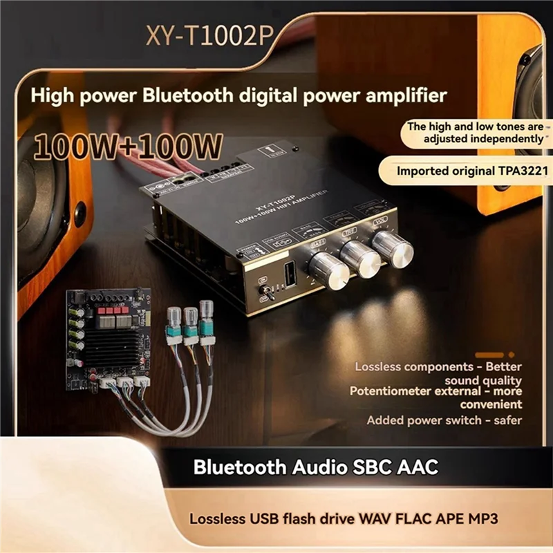ABSQ-2X T1002P ترقية 100Wx2 بلوتوث مضخم رقمي مجلس الصوت ستيريو التعادل عالية باس تعديل TPA3221 B
