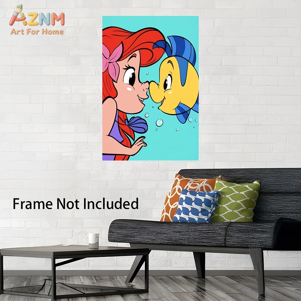 AZNM Disney La Sirenita Ariel y Flounder, bonita escena submarina, impresión en lienzo sin marco, decoración de pared para dormitorio infantil, enfermera