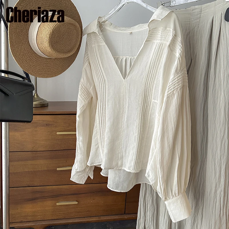Camisa feminina solta de manga comprida, estilo romântico, linho, casual, tendência, decoração com botões, estilo de rua, roupa japonesa y2k, original