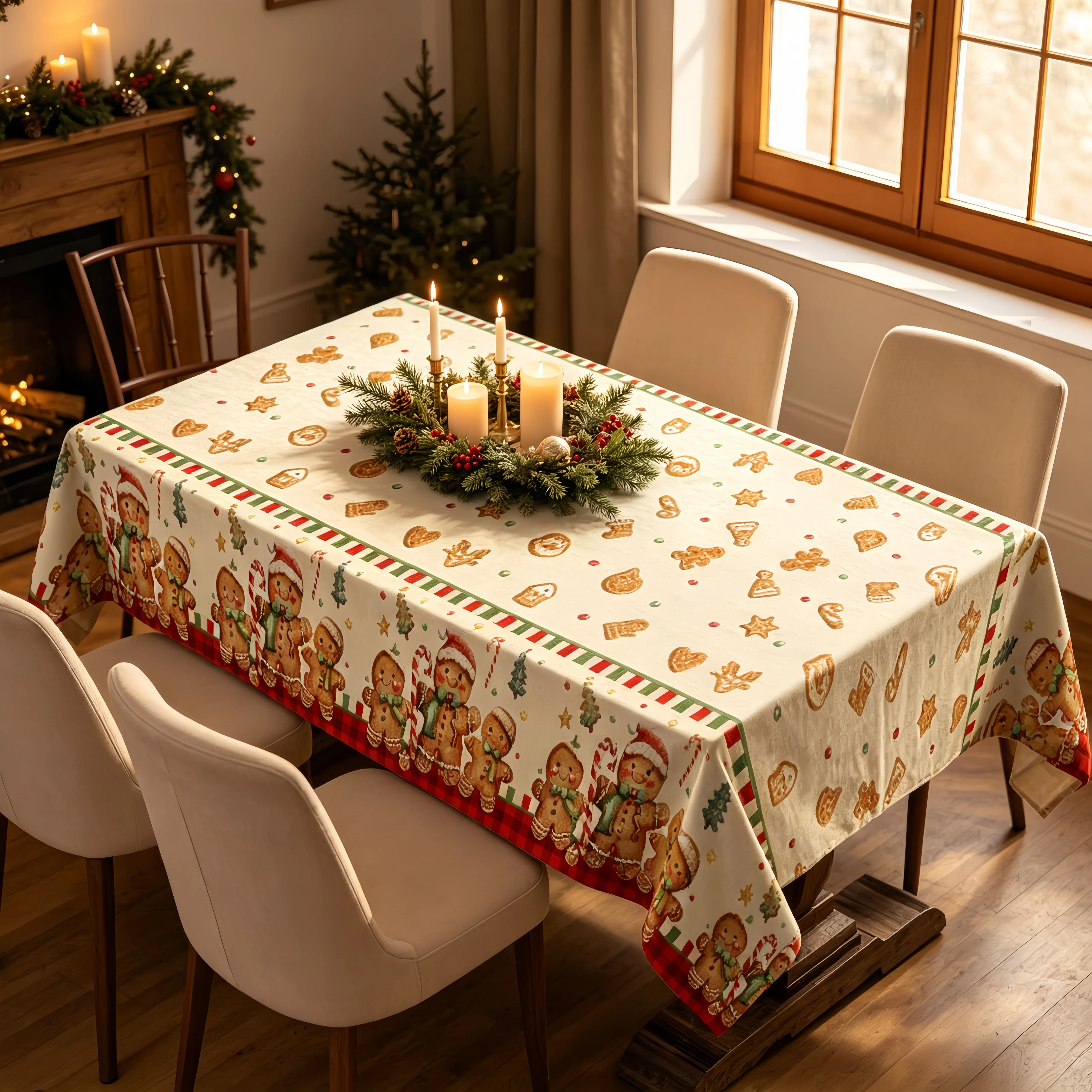 Christmas Rectangle Tablecloth Cartoon Gingerbread Man Tablecloth For New Year Party Dinner Christmas Table Decor Home Tableclo