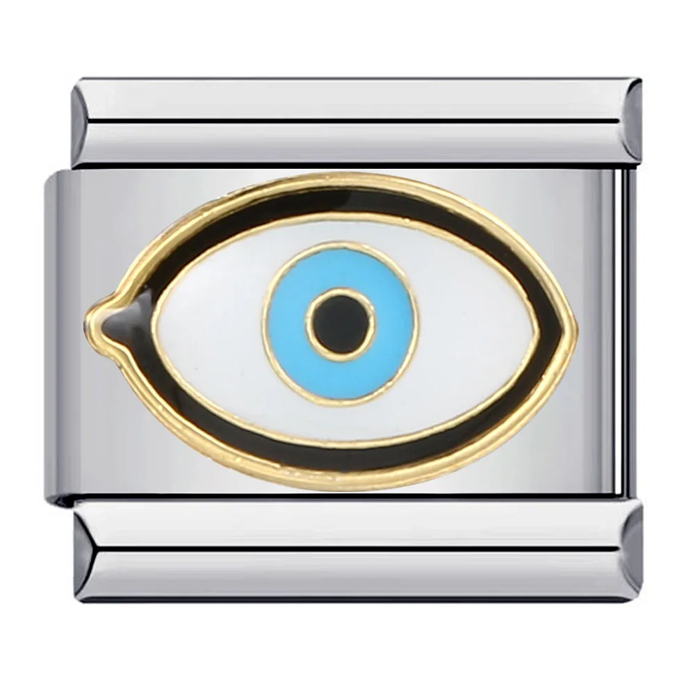 2025 Fashion New Blue Glaze Eye Sun Moon Star Charm Italian Links Fit 9mm Stainless Steel Bracelet Making DIY Jewelry