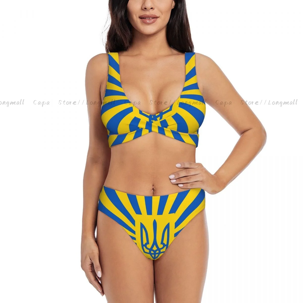 Sexy Bikini-Set mit Ukraine-Flagge für Damen, 2-teilige Badebekleidung, grenzüberschreitender Stil