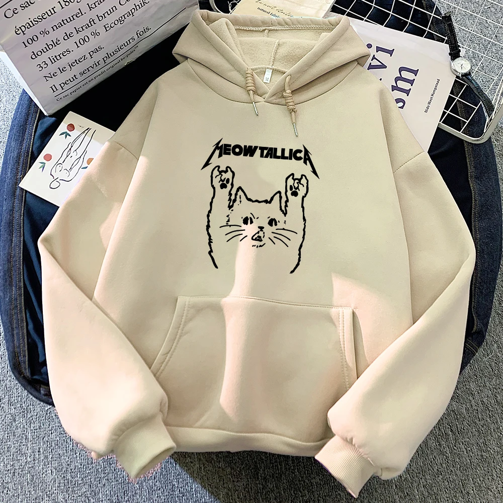 Heavy Meowtal Meowtallica Cat Hoodies Mens Clothes Graphic Printed Cartoon Sweatshirts with Fleece Hooded Pullovers Hoodie Male