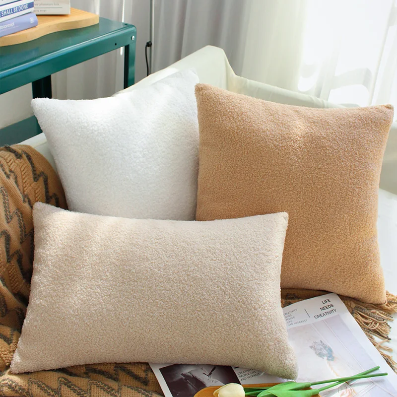 Multi-color Teddy Faux Fur Cushion Cover Living Room Sofa 30x50 Throw Pillow Cover Ultra Soft Pillowcase White Funda Cojin Hogar