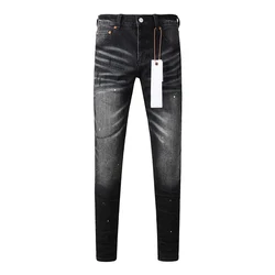 DistMurcia-Pantalon Streetwear d'Été en Jean Noir Rayé à lèvent, Moustache Déchirée