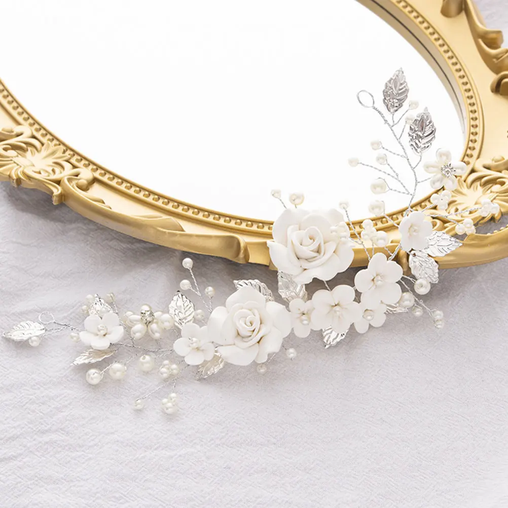 

Wedding Headpiece Hair Decor Ribbons Flowers Wedding Headpiece For Bride Pearl Garland Banquet Party Ceremonies Elegant
