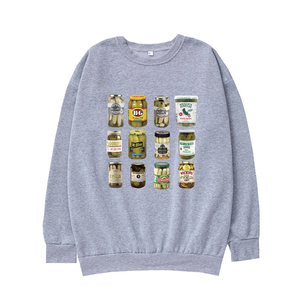 Vintage Canned Pickles Sweatshirt Fashion Pickle Lovers Pullover Harajuku Retro Print Unisex Tops Streetwear O-Neck Clothes