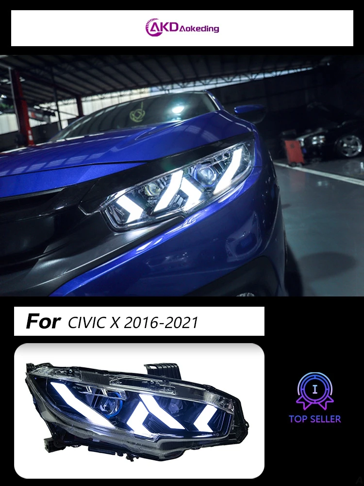 For 10th generation Civic headlight assembly modified 16-21 Lamborghini light guide daytime running light LED lens