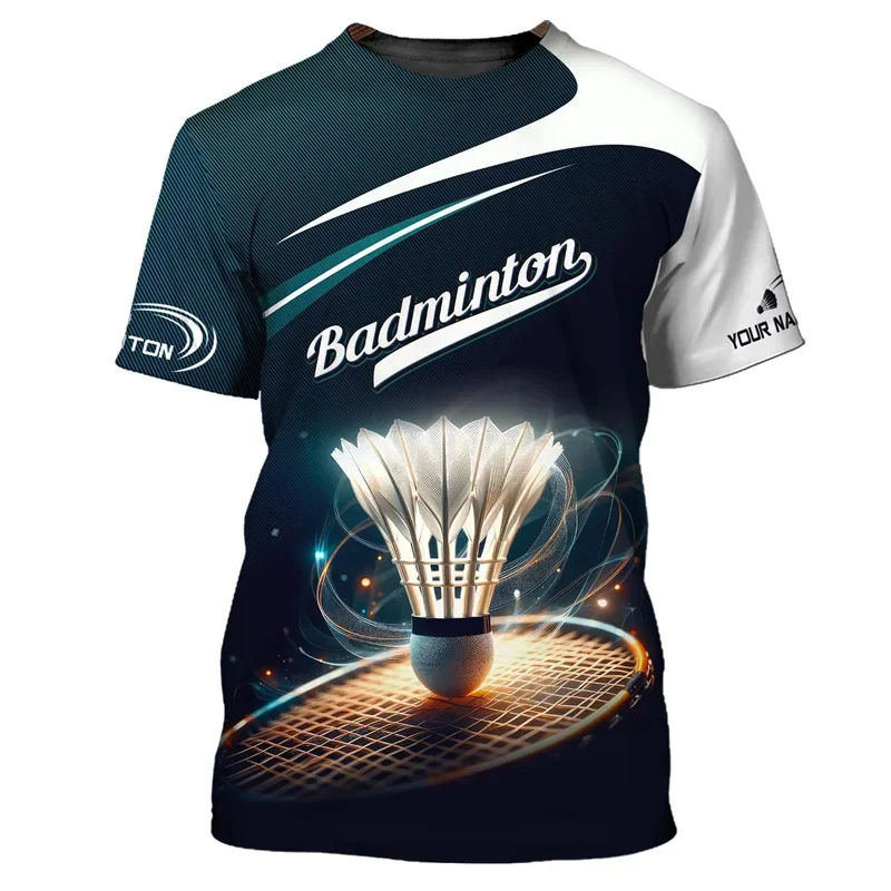 3D Printing Custom Name Men's T Shirt Badminton Pattern Fashion Tees Outdoor Daily Exercise Quick Dry Crew Neck Short Sleeve Top