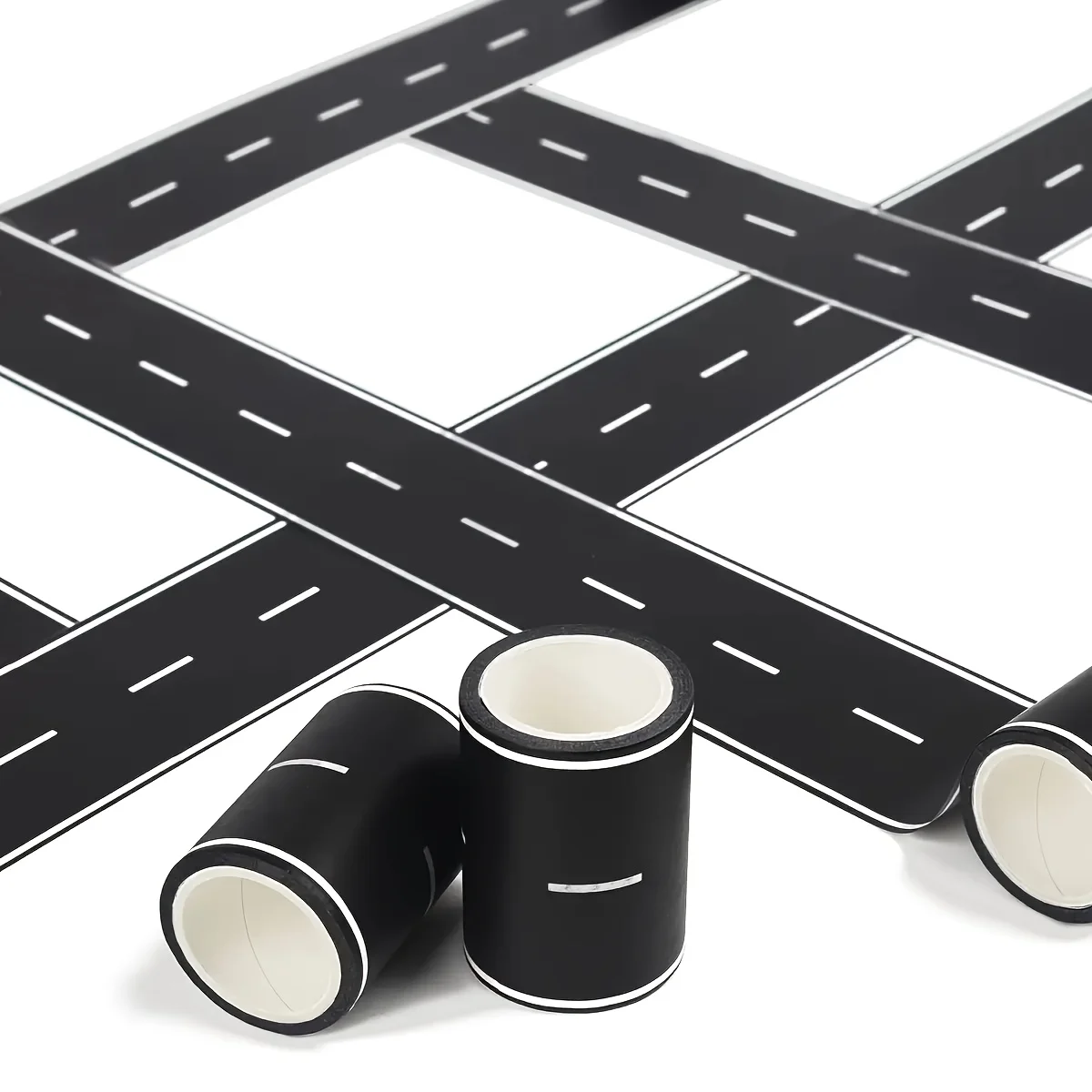 1 Roll of Easy-tear and Residue-free Race Track Tape, with Black and White Design, Is Perfect for Project and Party Decoration