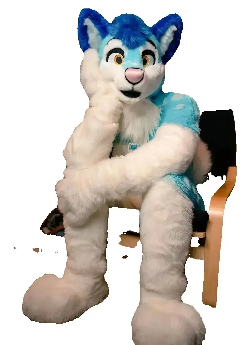 Weiß-blaues Husky-Fursuit-Maskottchen-Kostüm für Erwachsene, Fuchs-Cosplay, Halloween-Rollenspiel, Weihnachtsfeier-Dekoration