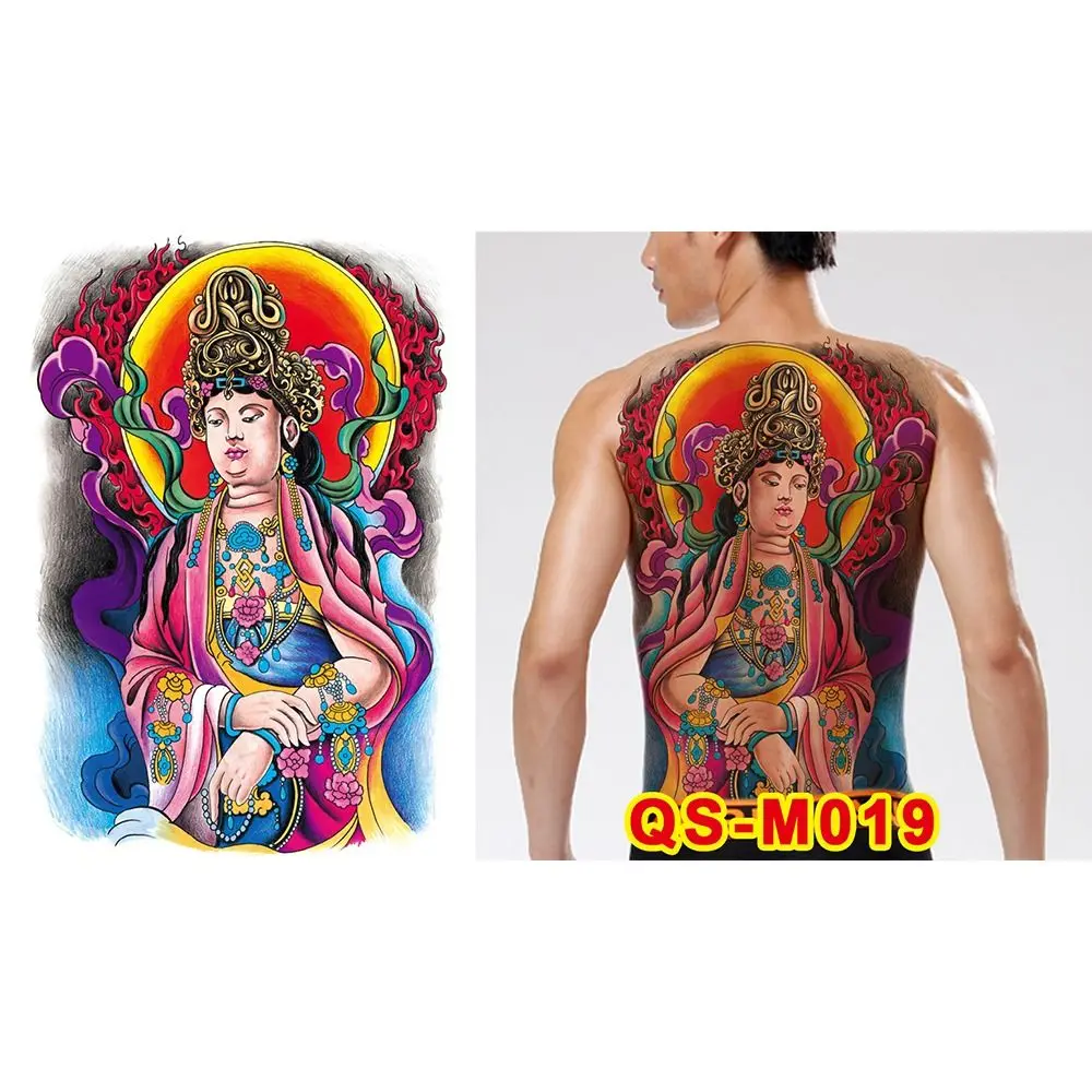 

Water Transfer Printing Full Back Tattoo Sticker Buddha Pattern Guan Gong Full Back Tattoo Patch Zhao Yun Flower Arm