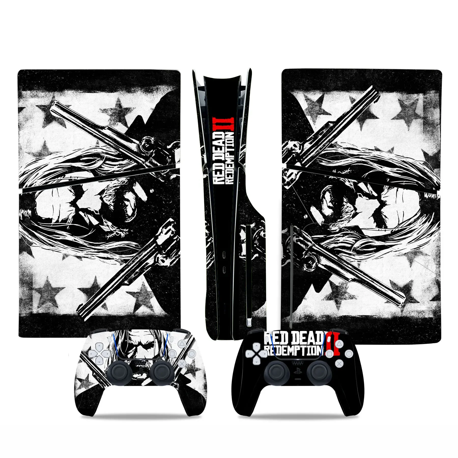 Red Dead Redemption 2 untuk PS5 ramping Disc kulit stiker penutup untuk konsol dan 2 pengontrol baru PS5 Slim disk kulit vinil