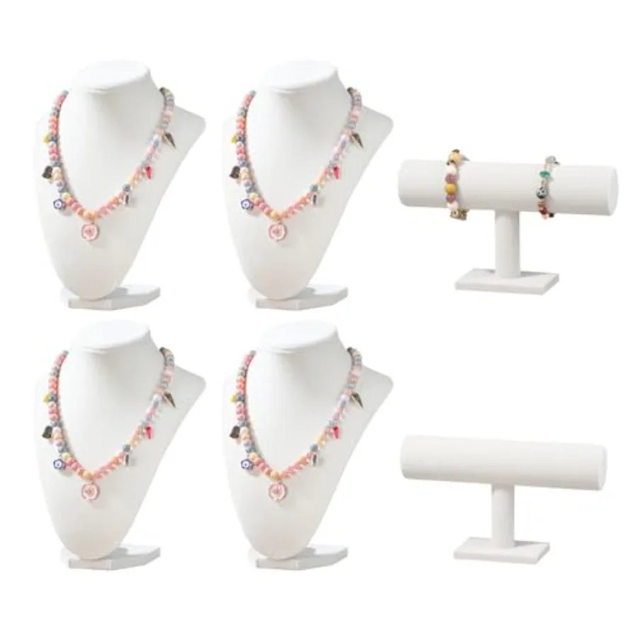

6 Pcs Jewelry Display Set Necklace Display Stand T Bar Bracelet Holder Jewelry Bust for Home Store Trade Show Beige
