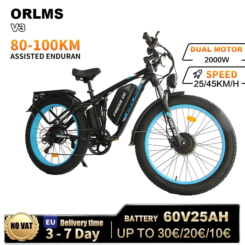 ORLMS FINDER26 V3 E-bike 2000W Dual Motor 52V 25Ah 26*4.0 Inch Fat Tire Electric Bicycle Off-road Hydraulic Brake Electric Bike