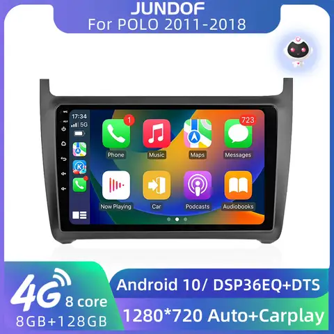 JUNDOF 9" 2din Android Auto Car Radio Carpaly Multimedia Video Player GPS Navi For Volkswagen VW Polo 2011-2018 4G DSP Stereo