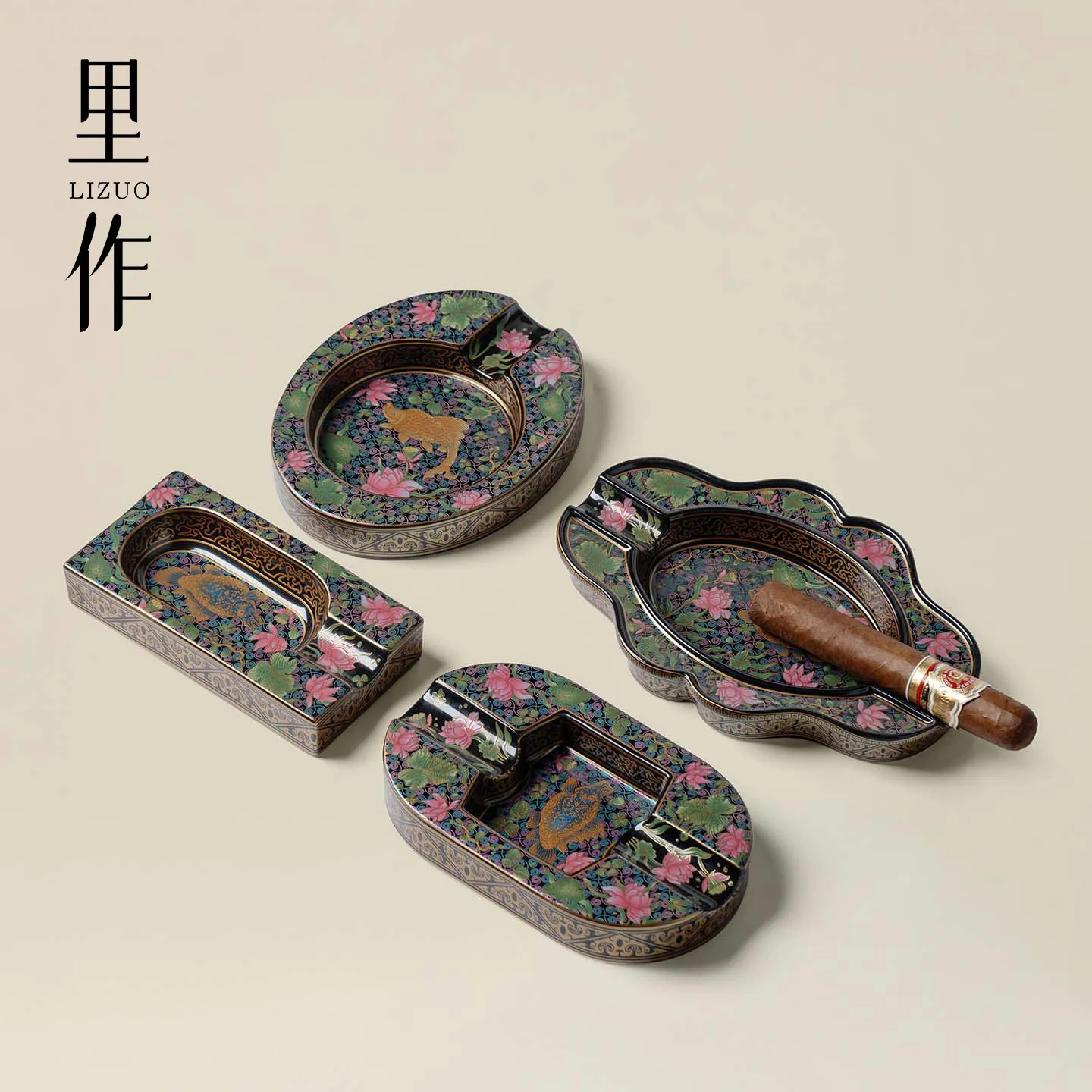 YFY ceramic cigar tank fish tangled pattern ashtray household tea table creative ashtray gentleman
