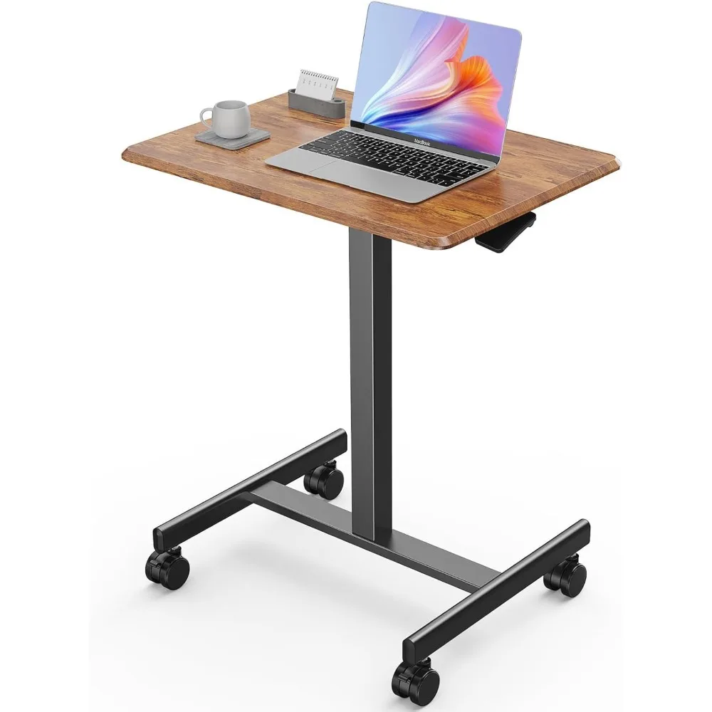 

Mobile Small Standing Desk - Sit Stand Portable Rolling Laptop Desk with Lockable Wheels, Adjustable Height Computer Workstatio