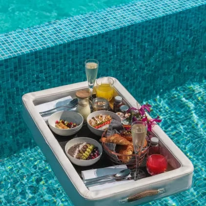 Leather serving tray foam stick floating mat pool food waterproof floating table breakfast floating tray