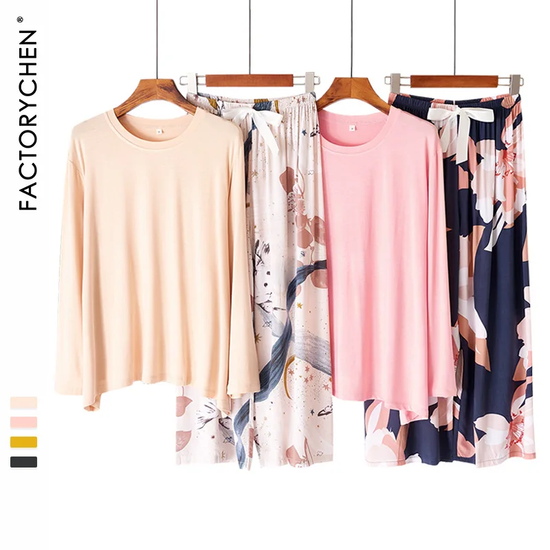 

Women's Modal Spwear Set round Ne Long Sve Loose Fit Thin Home Clothes Pyjamas Set Comfortable Silk Feel Spring Autum...