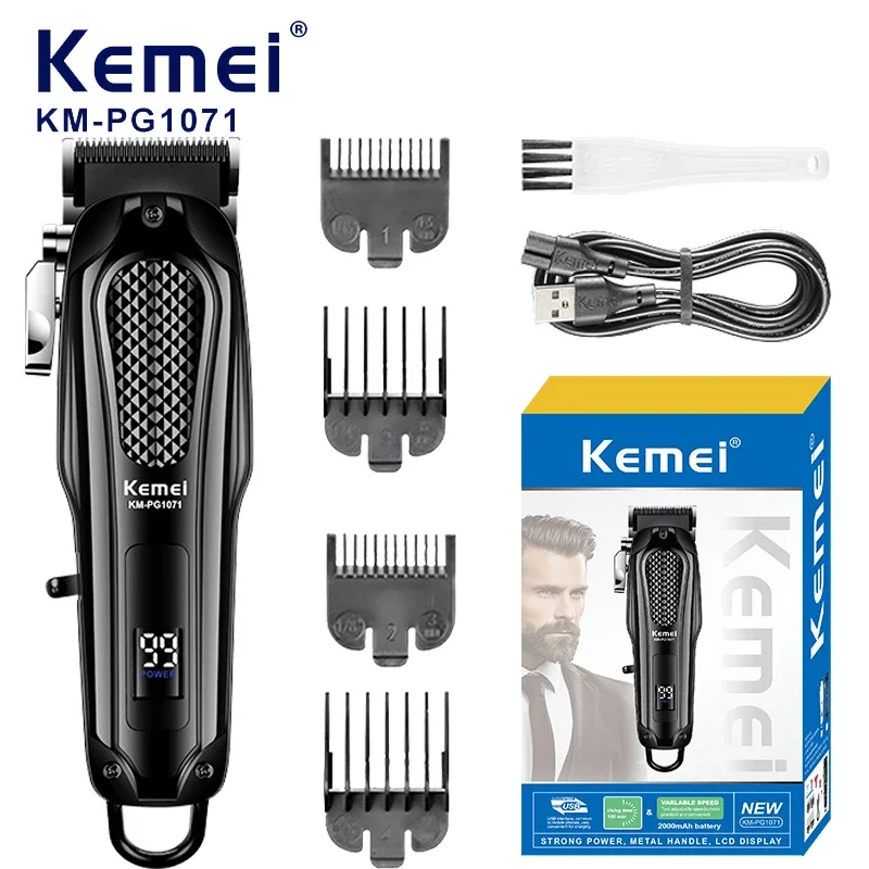 Kemei KM-PG1071 Electric Hair Clipper UBS Rechargeable Cordless Beard Trimmer Men Powerful Electric Hair Clipper Trimming Tool