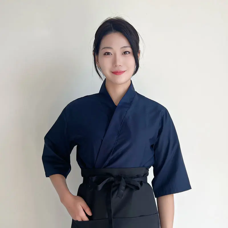 Uniforme de cuisinier unisexe de Style japonais et coréen, chemises, Kimono, vêtements de travail de serveur, hauts de Chef Sushi, salopette de Restaurant, vestes de travail de serveur