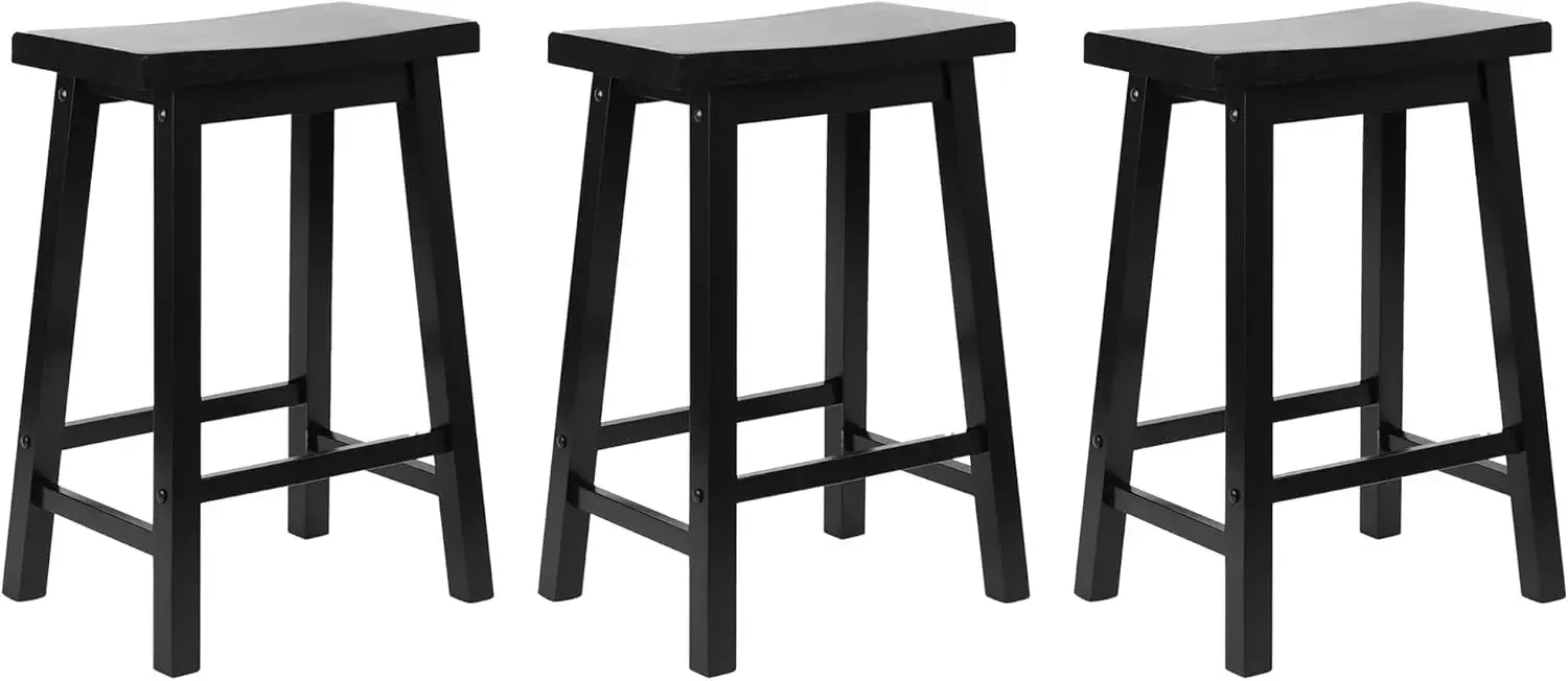 Classic Saddle-Seat 24'' Tall Kitchen Counter Stool for Homes, Dining Spaces, and Bars with Backless Seat, 4 Square Legs