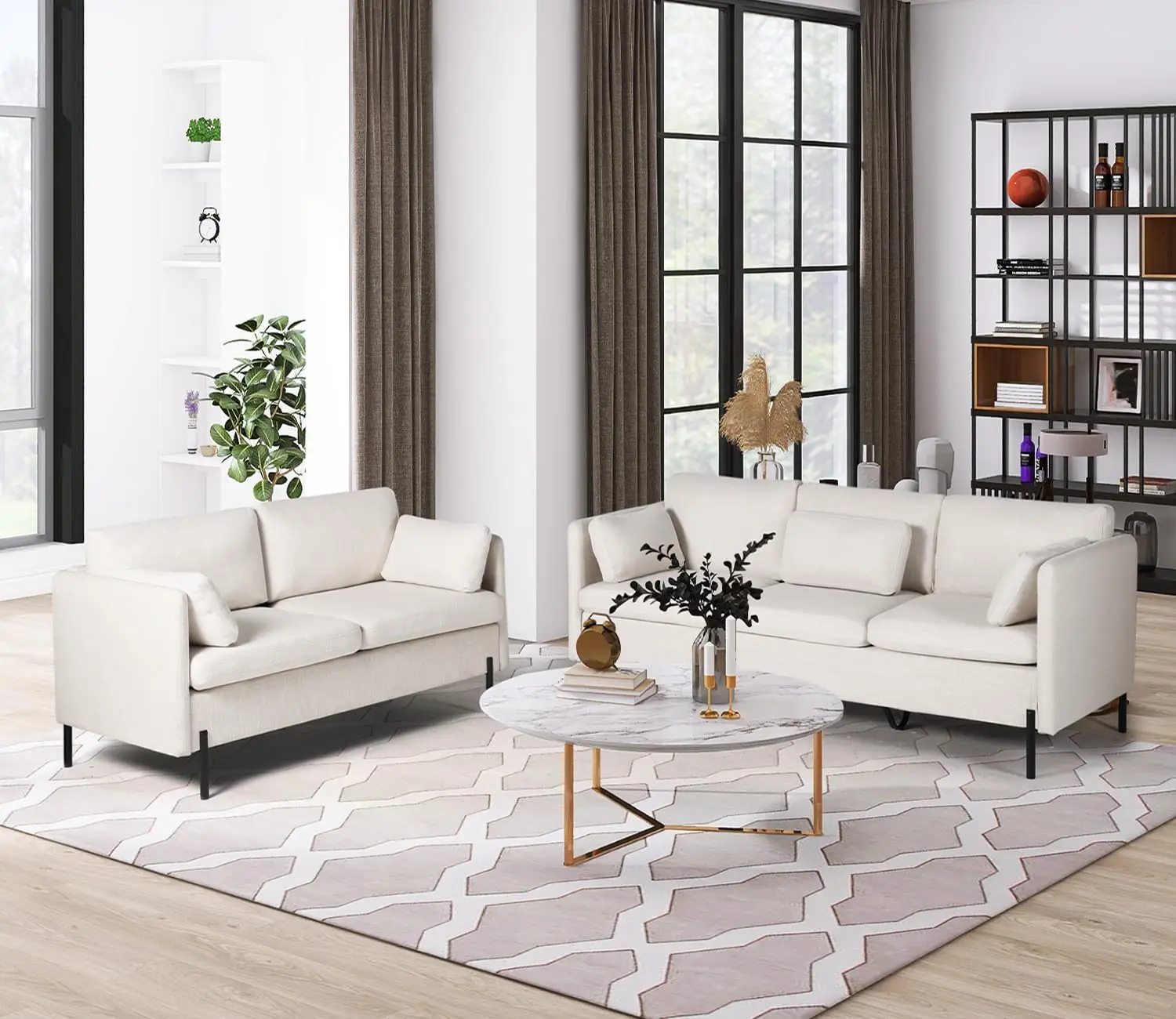 

LINLUX Living Room Sectional Sofa Set, Modern Couches for Living Room, 2 Pcs Sofa & Loveseat Sets, Soft Linen Couch, Beige