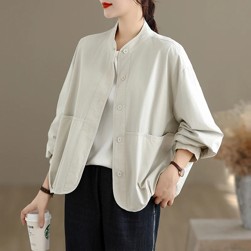 

Loose Casual Faion Women's irt Spring Autumn plus Size Casual Faion Outerwear Commute Top Button up Long Sve