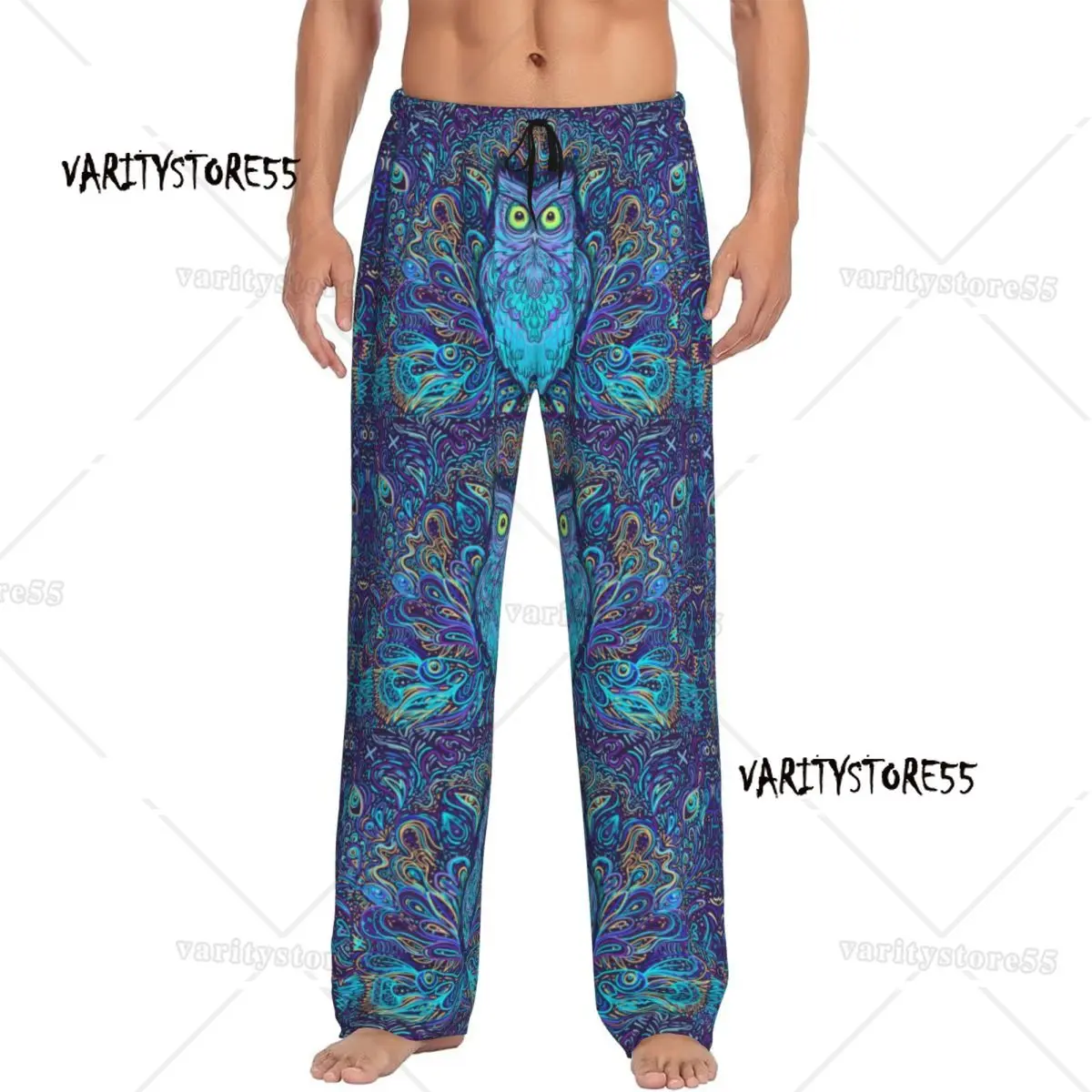 

Custom Owl Mandala Pajama Pants Sleepwear for Men Elastic Waistband Animal Sleep Lounge Bottoms with Pockets