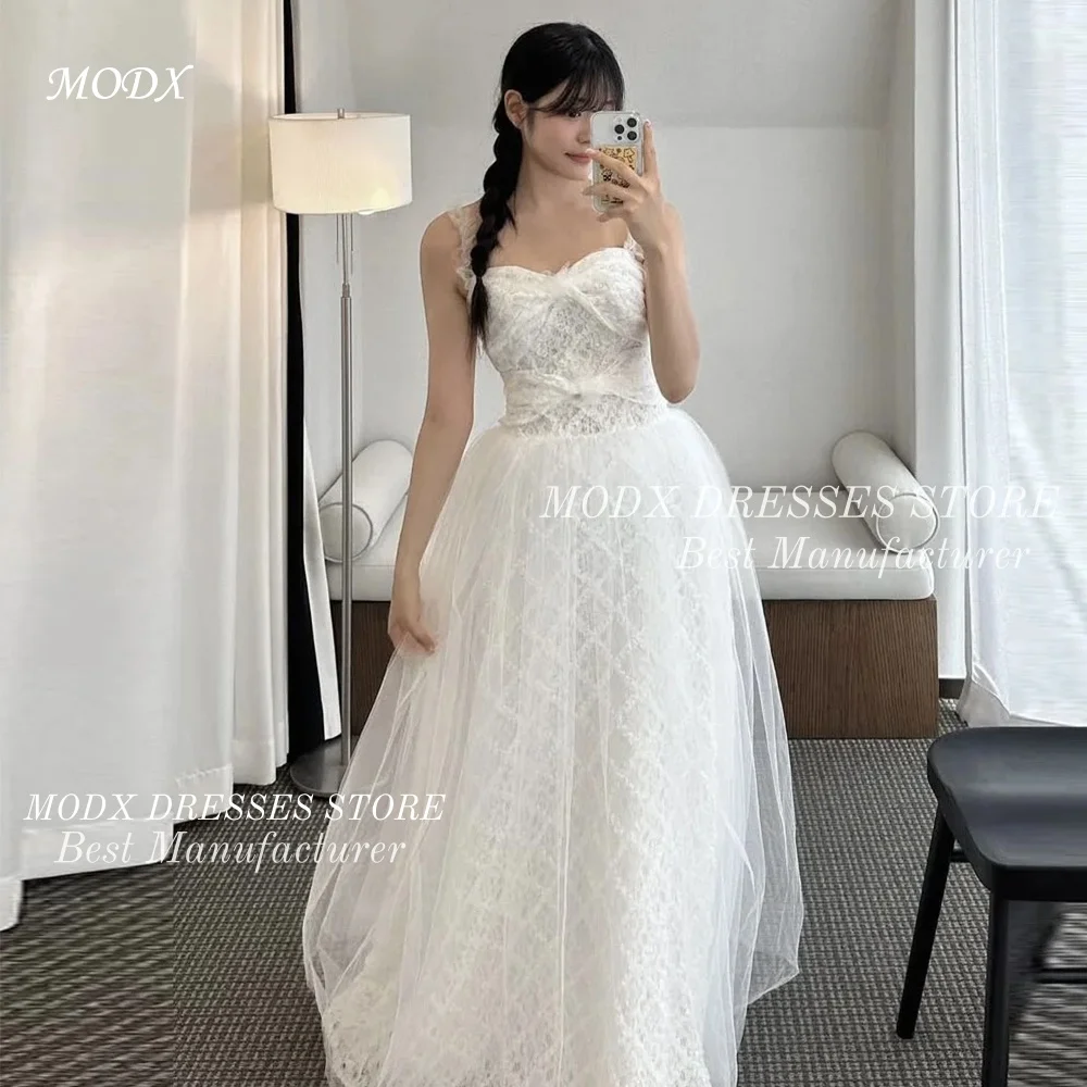 

MODX Exquisite Ivory Bowed Lace A-Line Korean Wedding Dress Bridal Gown for Photo shoots Customized Vestidos Novias Boda Women