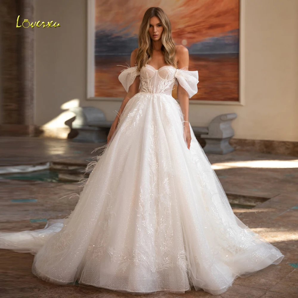 

Loverxu A-Line Graceful Wedding Dresses 2024 Sweetheart Off The Shoulder Vestido De Novia Lace Appliques Shiny Robe De Mariee