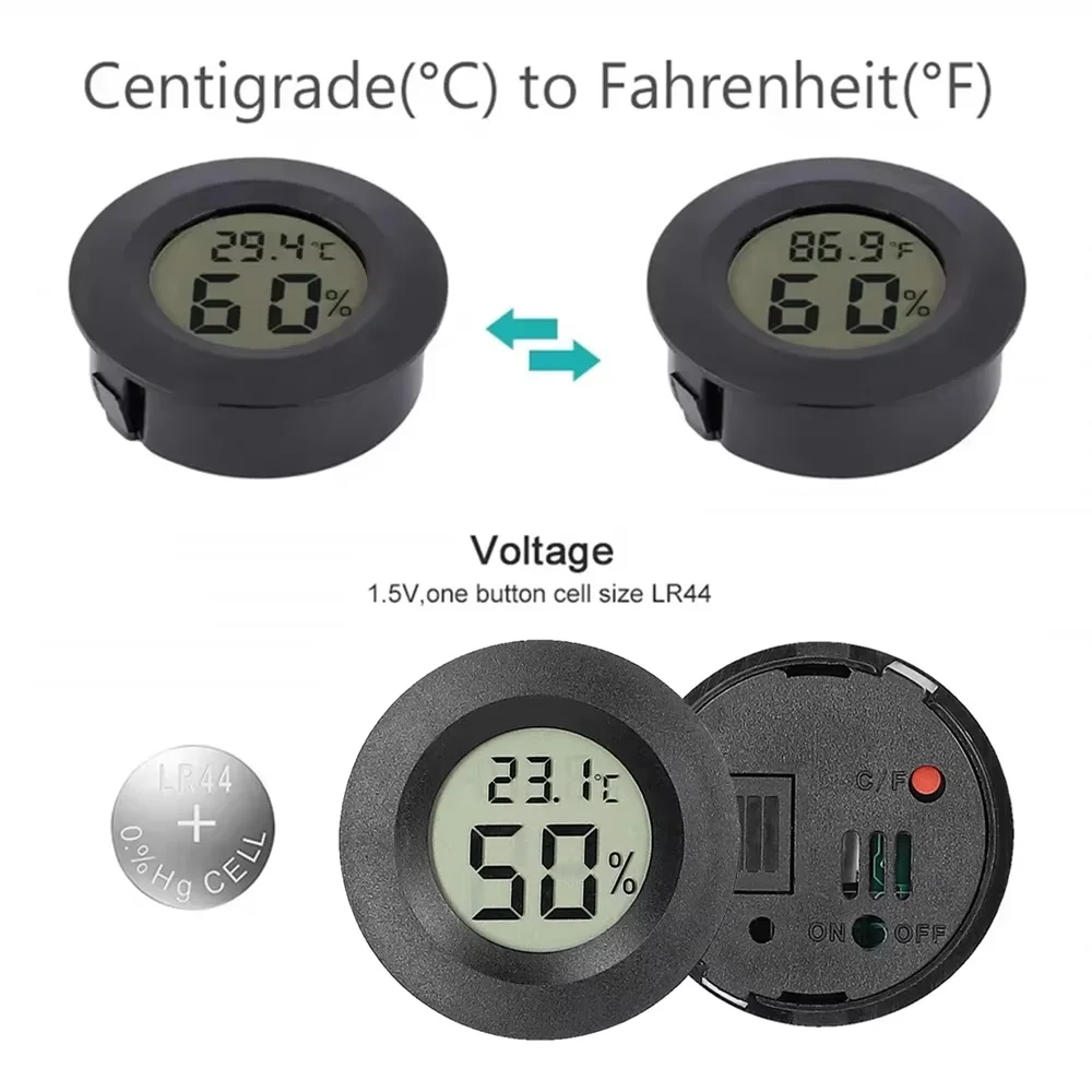 Round Digital LCD Thermometer For Car Indoor Room Cigar Wine Cabinet Digital Temperature Humidity Meter Pet  Acrylic Box