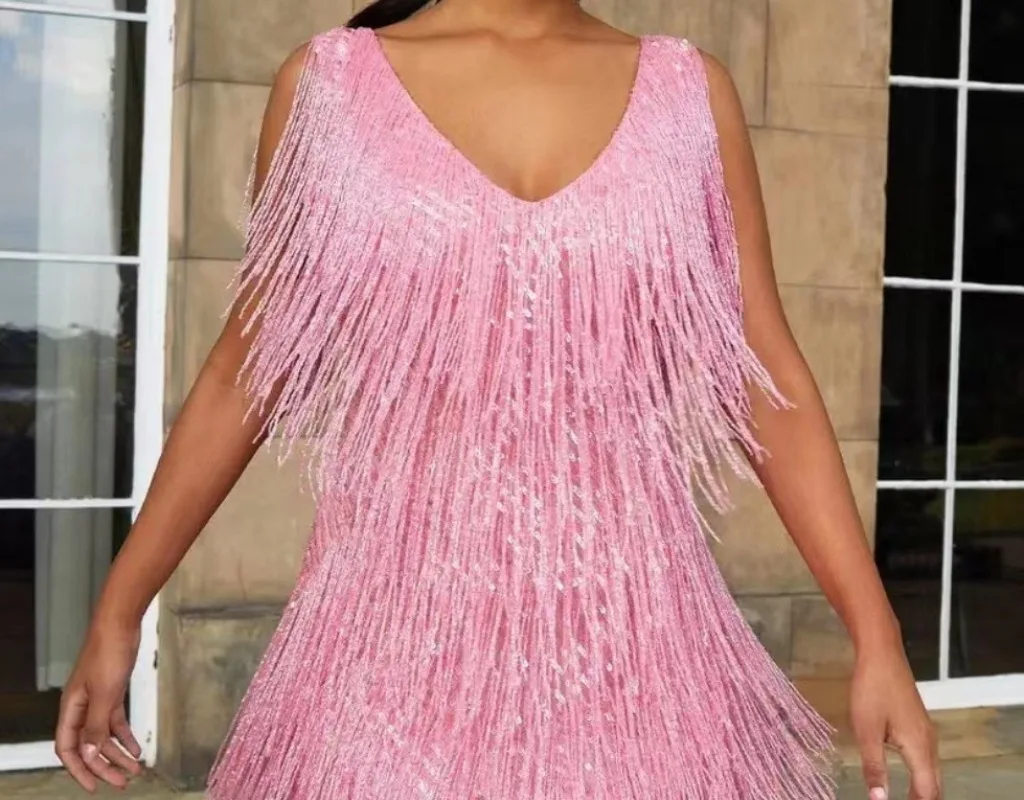 Sexy V Neck Tassels Dress Women Sleeveless Elegant Party Dresses Fashion Club Prom Gowns Summer Dress Women Clothes