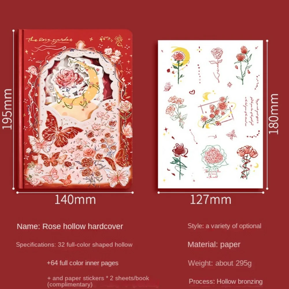 로즈 스타일 정교한 다이어리 노트북 컬러 페이지 다층 레트로 로즈 노트북 선물 스티커 에일리언 홀로우 아웃