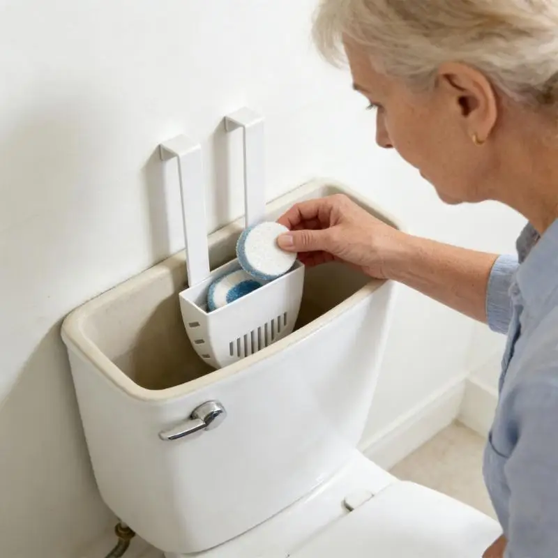 

Pack Of 2 Bathroom Cleaning backs For Sanitizing Tablets Simple arrange Lasting Plastic White And Blue D2RD