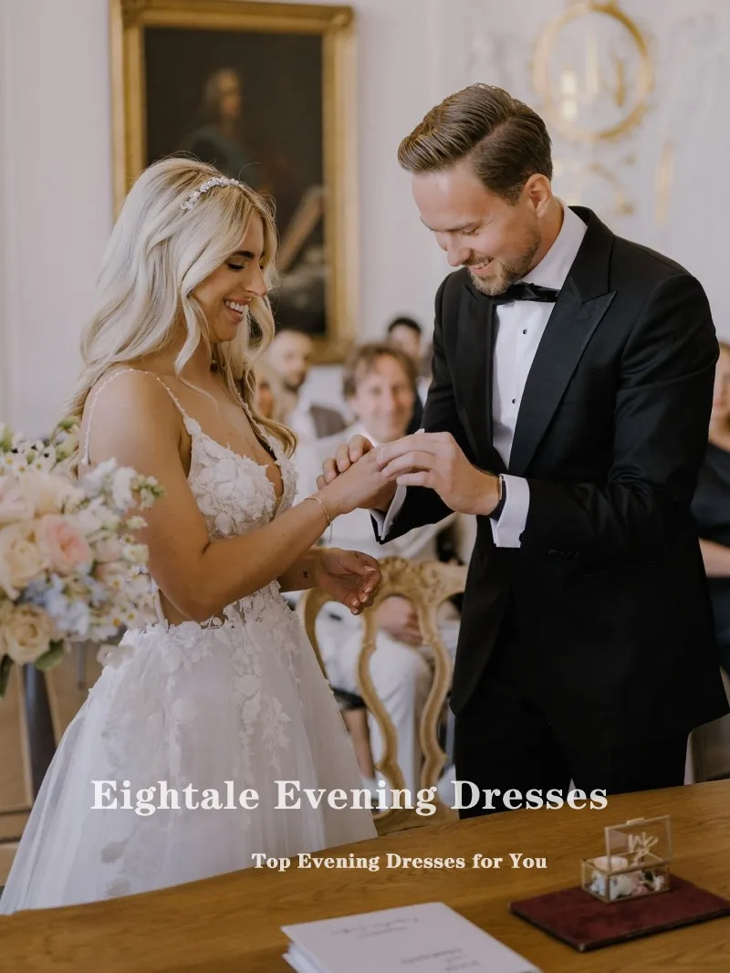 

Винтажное свадебное платье Eightale с 3D-кружевом и тонкими бретелями, индивидуальный пошив, цвет слоновой кости, из тюля, для невесты, вечернее платье, Vestido De Novia