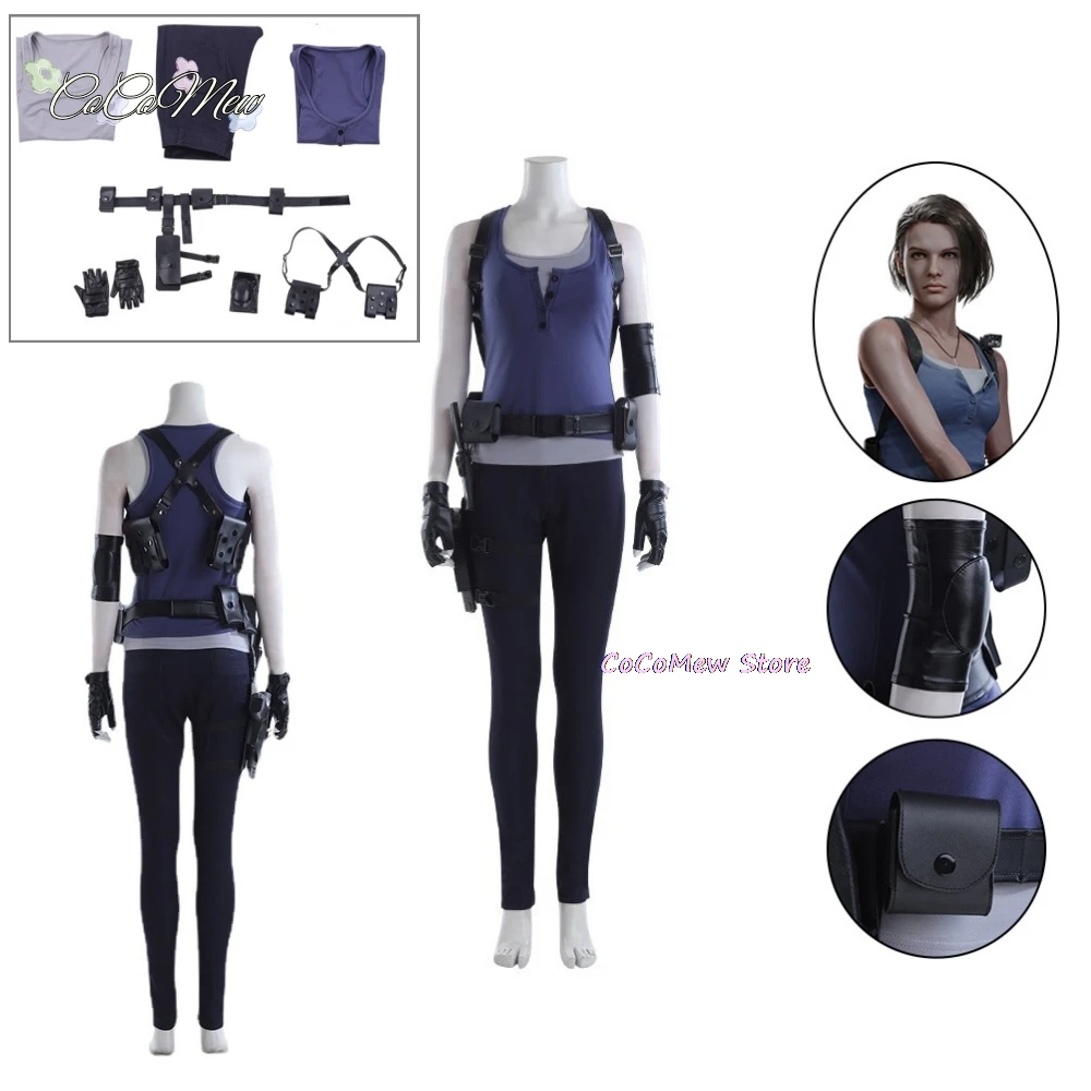 RE 3 Game Jill Valentine Cosplay Costume Women's Top Pants Suit Shoulder Bag Straps Accessories Halloween Carnival Outfit