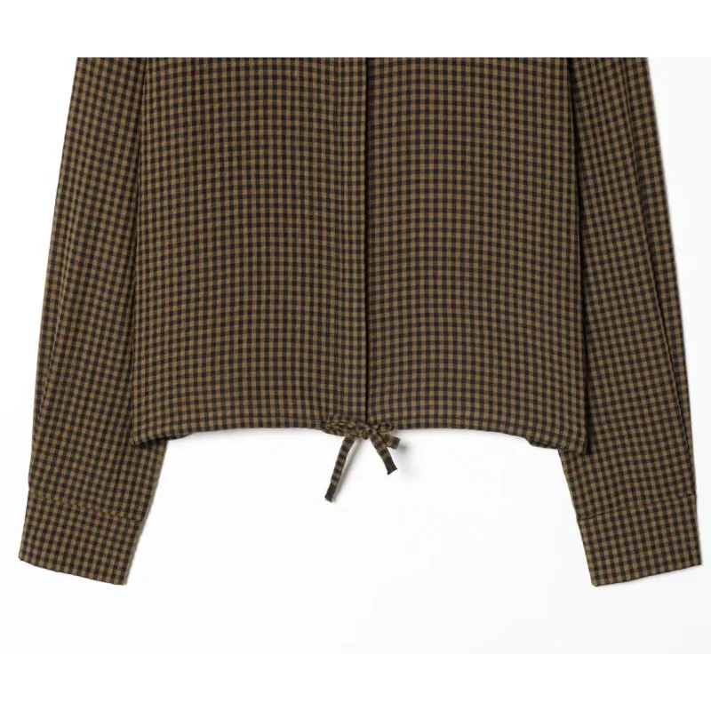 Damska koszula w kratę na wiosnę i jesień, luźna, modna, z kołnierzykiem, wiązana na dół, nowa kolekcja 2026, damska, codzienna, w stylu vintage.