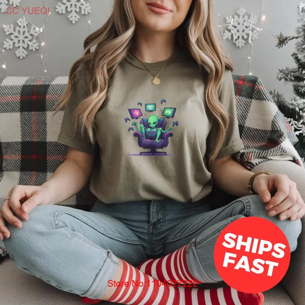 ゲーマー向けのかわいいエイリアンTシャツ,ゲーム,ビデオゲーム,クールなアート,長袖または半袖,バレンタインデー