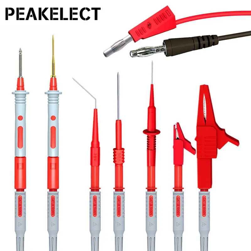 Peakelect P1947 46PCS Multimeter Test Leads Kit 4mm Banana Plug with Wire Piercing  Probes Puncture Needle Alligator Clip 1000V